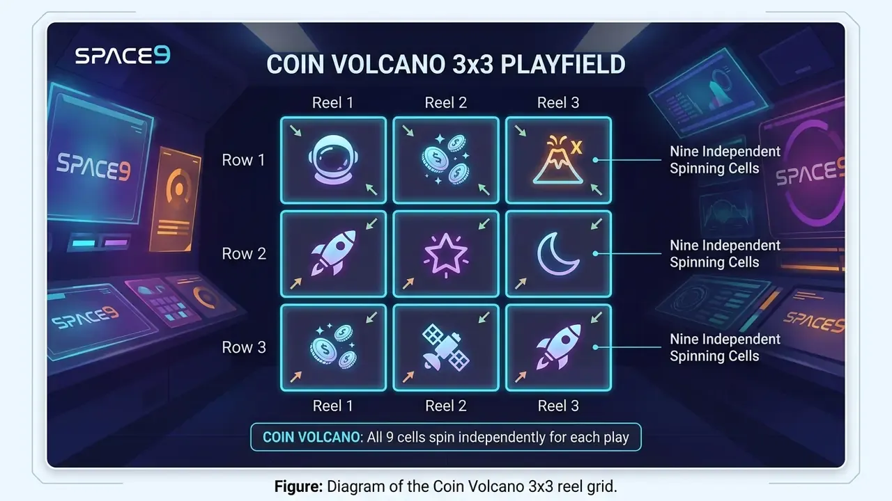 Diagram of the Coin Volcano 3x3 reel grid